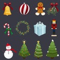 Christmas vector illustration graphic set of common holiday cartoons Royalty Free Stock Photo