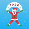 Christmas vector illustration. Santa Claus with a New Year stretching in hands on blue background with snow and snowflakes Royalty Free Stock Photo