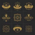 Christmas vector ornate labels and badges set with happy new year holidays wishes typography for greeting cards Royalty Free Stock Photo