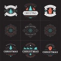 Christmas vector ornate labels and badges set with happy new year holidays wishes typography for greeting cards Royalty Free Stock Photo