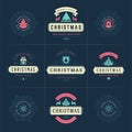 Christmas vector ornate labels and badges set with happy new year holidays wishes typography for greeting cards Royalty Free Stock Photo