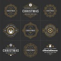 Christmas vector ornate labels and badges set with happy new year holidays wishes typography for greeting cards Royalty Free Stock Photo