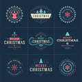 Christmas vector ornate labels and badges set with happy new year holidays wishes typography for greeting cards Royalty Free Stock Photo