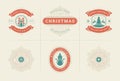 Christmas vector ornate labels and badges set with happy new year holidays wishes typography for greeting cards Royalty Free Stock Photo