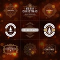 Christmas vector ornate labels and badges set, happy new year and winter holidays wishes typography for greeting cards Royalty Free Stock Photo