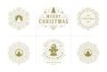 Christmas vector ornate labels and badges set, happy new year and winter holidays wishes typography for greeting cards Royalty Free Stock Photo