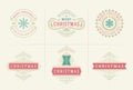 Christmas vector ornate labels and badges set, happy new year and winter holidays wishes typography for greeting cards Royalty Free Stock Photo