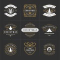 Christmas vector ornate labels and badges set, happy new year and winter holidays wishes typography for greeting cards Royalty Free Stock Photo