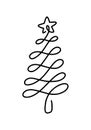 Christmas vector pine fir tree one line art with star. Continuous one line drawing. illustration minimalistic design for