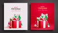 Christmas vector poster set. Merry christmas and happy new year greeting text with gift boxes elements Royalty Free Stock Photo