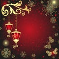 Christmas vector red gradient background with golden snowflakes Royalty Free Stock Photo
