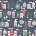 Christmas vector repeat pattern night snowy street Royalty Free Stock Photo