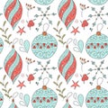 Christmas vector seamless pattern with detailed holiday illustrations. Royalty Free Stock Photo