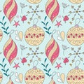 Christmas vector seamless pattern with detailed holiday illustrations. Royalty Free Stock Photo