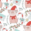 Christmas vector seamless pattern with detailed holiday illustrations. Royalty Free Stock Photo