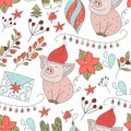 Christmas vector seamless pattern with detailed holiday illustrations. Royalty Free Stock Photo