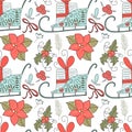 Christmas vector seamless pattern with detailed holiday illustrations. Royalty Free Stock Photo