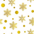 Christmas vector seamless pattern with golden snowflakes Royalty Free Stock Photo
