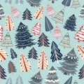 Christmas vector seamless pattern with rustic Xmas trees in hipster style Royalty Free Stock Photo