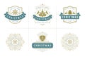 Christmas vector typography ornate labels and badges, happy new year and winter holidays wishes for vector illustration Royalty Free Stock Photo