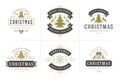 Christmas vector typography ornate labels and badges, happy new year and winter holidays wishes vector illustration Royalty Free Stock Photo