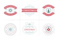 Christmas vector typography ornate labels and badges, happy new year and winter holidays wishes vector illustration Royalty Free Stock Photo