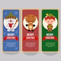 Christmas vertical banner with santa claus reindeer elf Royalty Free Stock Photo