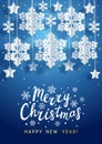 Christmas vertical greeting card with paper snowflakes and stars on blue background for Your holiday design Royalty Free Stock Photo