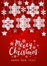 Christmas vertical greeting card with paper snowflakes and stars on red background for Your holiday design Royalty Free Stock Photo