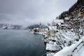 The Christmas village of Hallstatt in the Austrian Alps, in winter time covered with snow Royalty Free Stock Photo