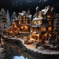 Christmas Village - Miniature snowy village scenes set up as decorations Royalty Free Stock Photo