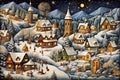 Christmas village night landscape. Winter snowy cozy street with lights in houses. Winter holidays night time backdrop. Merry Royalty Free Stock Photo