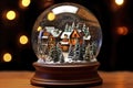 Christmas village in snow globe with golden lights in the background Royalty Free Stock Photo