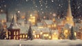 Christmas village with Snow in vintage style. Colored houses. Winter Village. Holidays. Christmas Card. Miniature