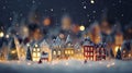 Christmas village with Snow in vintage style. Colored houses. Winter Village. Holidays. Christmas Card. Miniature