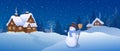 Christmas village snowman, panoramic background