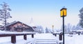 Santa Claus village snow landscape in Finland, Lapland. Royalty Free Stock Photo