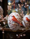 Christmas vintage balls with decorative birds