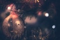 Christmas vintage blurred background with decoration Christmas tree wreath and  Christmas lights Royalty Free Stock Photo