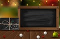 Christmas vintage chalk text label on a blackboard. Background with stars and balls with frame Royalty Free Stock Photo