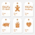 Christmas vintage gift tags set with gingerbread cookies Royalty Free Stock Photo