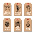 Christmas vintage gift tags set with lettering. Vector hand draw