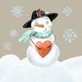 Christmas vintage greeting card with cute snowman Royalty Free Stock Photo