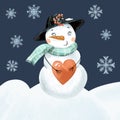 Christmas vintage greeting card with cute snowman Royalty Free Stock Photo