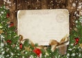 Christmas vintage postcard with decor on wood Royalty Free Stock Photo