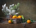 Christmas vintage still life with tangerines Royalty Free Stock Photo