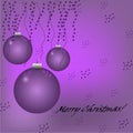 Christmas violet background with balls, stars and Royalty Free Stock Photo