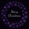 Christmas violet wreath with snowflakes and silver glittering sign