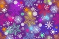 Christmas vivid violet pattern with vintage colorful snowflakes Royalty Free Stock Photo