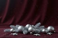 Silver Christmas Baubles on Draped Fabric â Minimal Backgroundq Royalty Free Stock Photo
